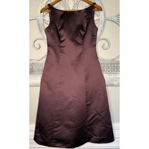 Davids Bridal Brown Satin Sleeveless V-Back A-Line Midi Dress Size 6 EUC